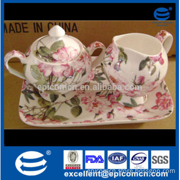 promotion sale fine bone china tea service set sugar pot and creamer with tray
